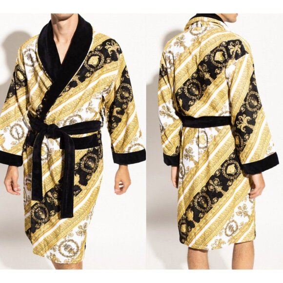 Versace Light Gold/Black Baroque Print Robe - Picture 3 of 4
